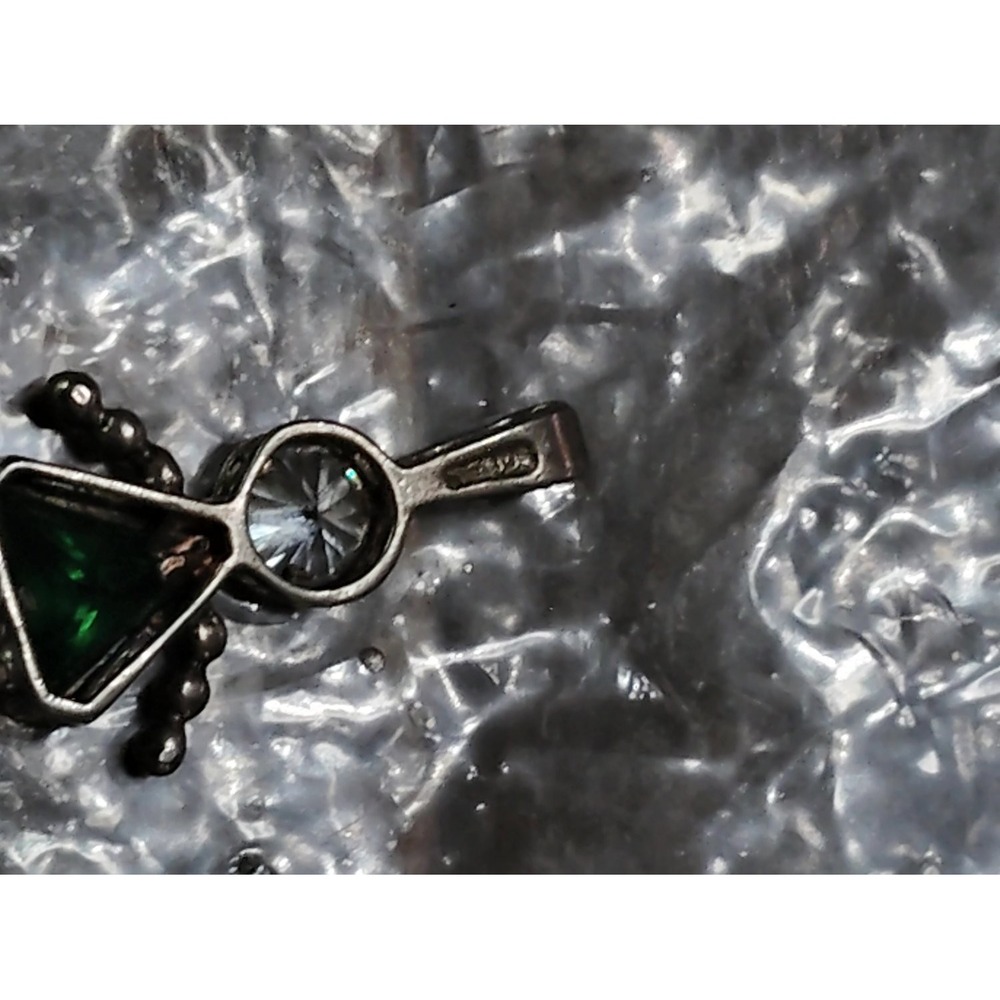 Vintage 925 Sterling Silver Articulated Little Girl Pendant Green Clear CZ Charm